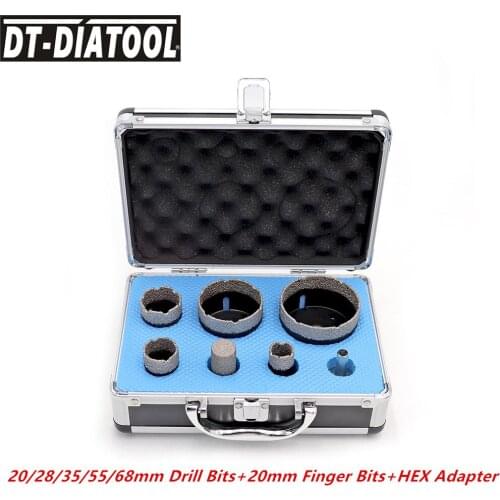 DT-DIATOOL 1set boxed Diamond Drill Core Bits Cutter Sets M14 connection Hole Saw and Finger Bits for Porcelain Tile