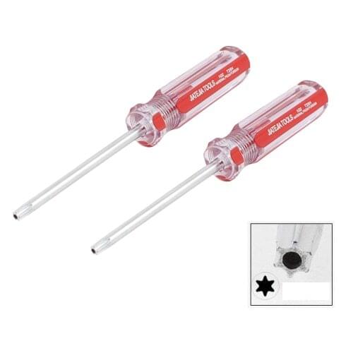New Style 2 Pcs Red Clear Antislip Handle 4mm Magnet Tip T25 Security Torx Screwdrivers