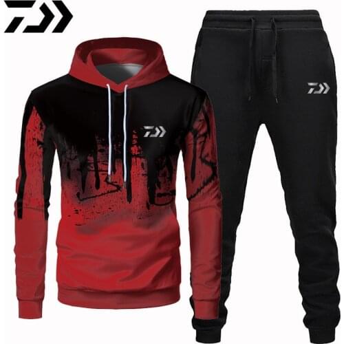 Autumn Winter Men Sets Daiwa Fishing Sportswear Tracksuits 2 Piece Sets Male Clothes Hoodies+Pants Sets Streetswear Coat Jackets