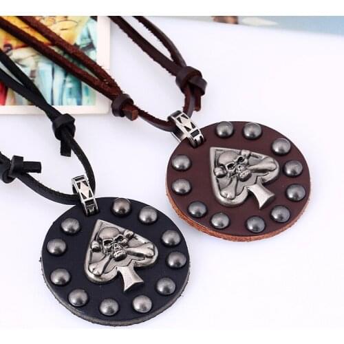 Punk Rock Men Skull Necklace Adjustable Leather Long Chain Alloy Skeleton Pendants Statement Choker Women Gothic Fashion Jewelry