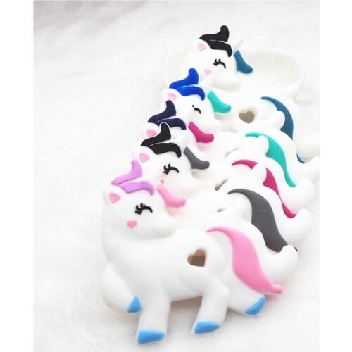 Chenkai 10PCS BPA Free Silicone Unicorn Teether DIY Baby Shower Cartoon Animal Pacifier Dummy Teether Sensory Toy Accessories