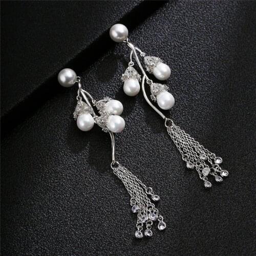 QM Exquisite Palace Style Tassel Earrings 18K Gold Plated Pearl Flower Drop Earring for Women Wedding Jewelry Party Gifts
