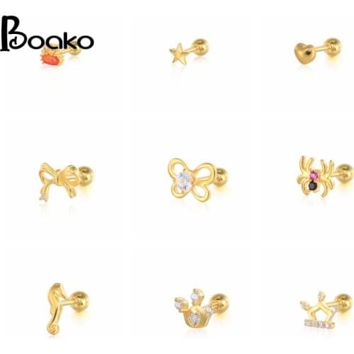 BOAKO Butterfly Crystal 1pcs 925 Sterling Silver Earrings For WomenStud Earring Gold Jewelry Ear Piercing Mom Gift 2021 Trend