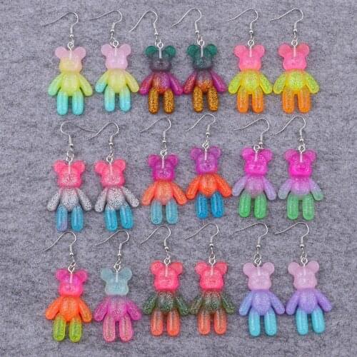 New Fashion Cute Shiny Glitter Bear Drop Earrings For Women Girls Creative HandCraft Multicolor Dangle Earrings Pendant Jewelry