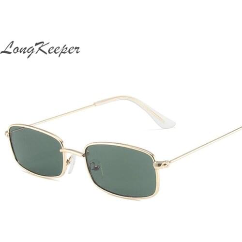 LongKeeper Vintage Metal Rectangle Sunglasses For Women 2021 Luxury Brand Designer Square Sun Glasses Men Cool Eyewear