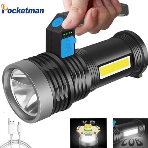 7000 Lumen Super Bright Portable Flashlight Lamp Long Shot Use Strong Light LED Lamp + COB Side Light LED Floodlight Searchlight