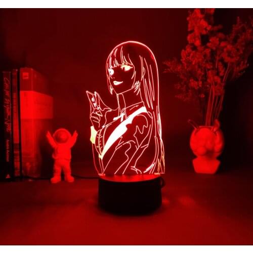 LED Night Light Hot Japanese Waifu Anime Lamp Yumeko Jabami From Kakegurui Compulsive Gambler Gift for Bedroom Decor Nightlight