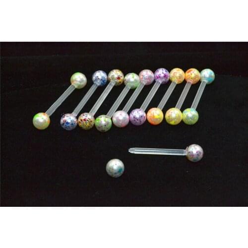 100pcs New Body Piercing Jewelry-Flexible Tongue Ring Bar Colorful Balls Tongue Straight Nipple Barbells Soft BIO Body Piercing