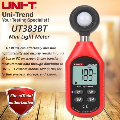UNI-T UT383BT Mini Light Meter/Bluetooth Communication; Industrial/Home Lux Meter, LCD Backlight, Low Battery Indication