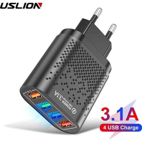 USLION 4 Port USB-C Charger 3.1A Quik Charge 3.0 Mobile Phone Fast Charging For iPhone 11 12 Pro Max Xiaomi Fast Wall Chargers