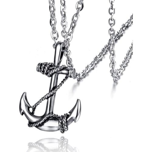 Hip Hop Rock Stainless Steel Rope Anchor Pendant Necklaces for Men Jewelry Drop Shipping