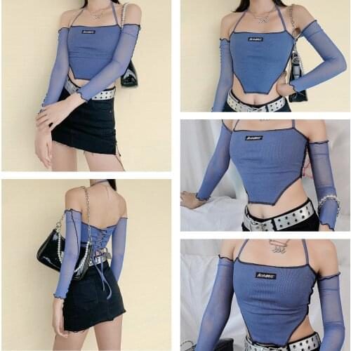 Women’s Casual Long Sleeve T-shirt Fashion Solid Color Boat Neck Bandage Backless Exposed Navel Tops