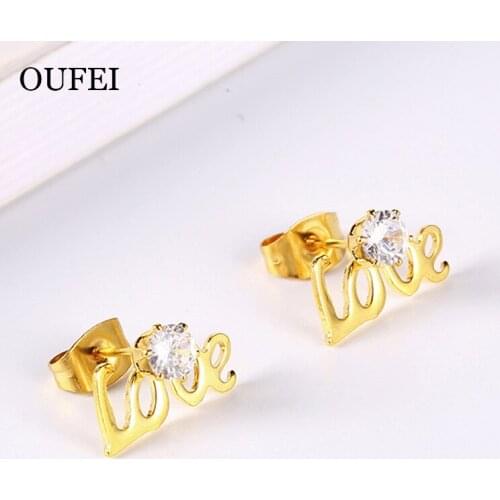 OUFEI Love Earrings Butterfly Elephant Crystal Charm Stainless steel Jewelry Vogue Stud Earrings For Women Fine Accessories