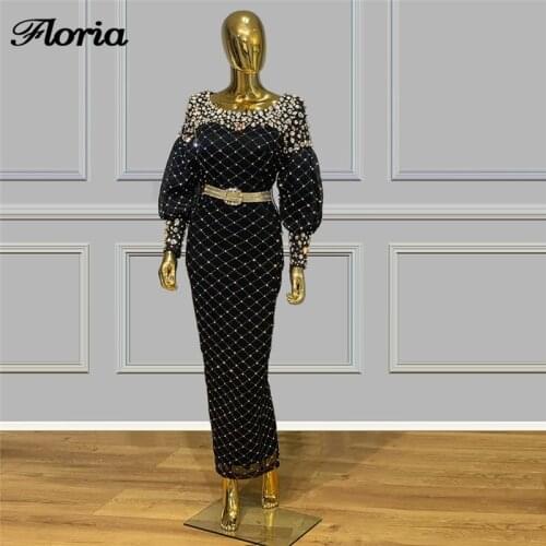 Beading Formal Evening Dresses 2020 Robe De Soiree Turkish Kaftans Moroccan Black Prom Dress Women Celebrity Gown Party Arabic