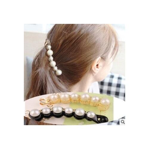 100pcs/lot DIY Simple Black Golden Pearl Hair Banana Clips Drill Side Horsetail Hairpins Styling Tools Accessories HA689