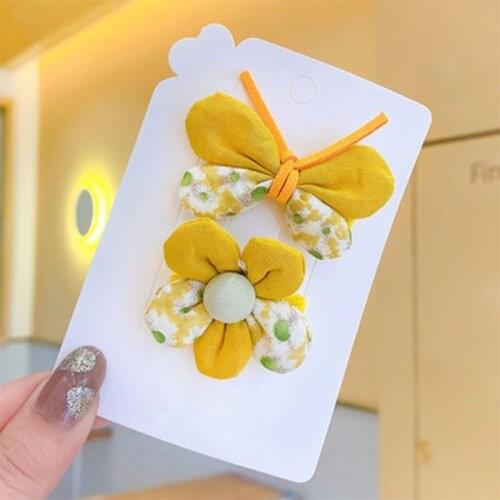 2021 2Pcs Kids Baby Girls Hair Bow Clips Barrettes Sweet Candy Color Butterfly Flower Bowtie Kawaii Infant Alligator Hairpins