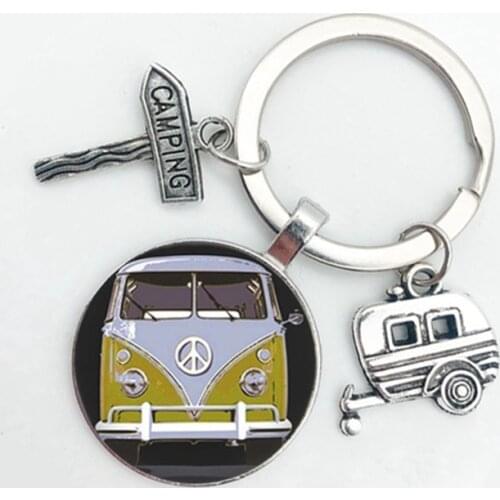 2021 New Style Hippie Peace Sign Van Bus Keychain Fashion Men And Women Wallet Bag Car Pendant Keychain Ring Holder Jewelry