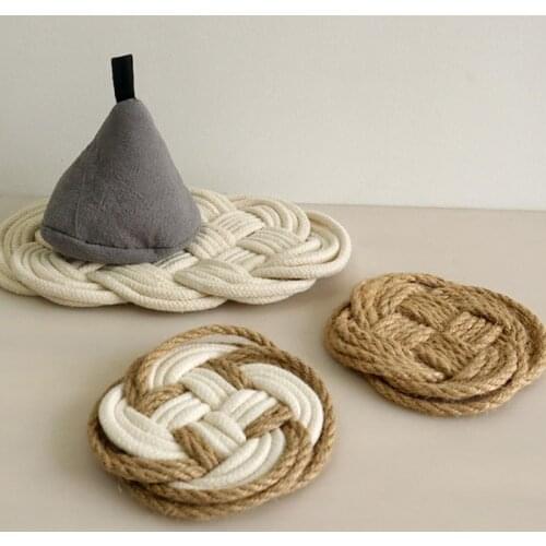 2021 Fashion Elegant Hand-woven Heat Insulation Placemats Twine Woven Coasters Boho Style Kitchen Tool For Home Restaurant