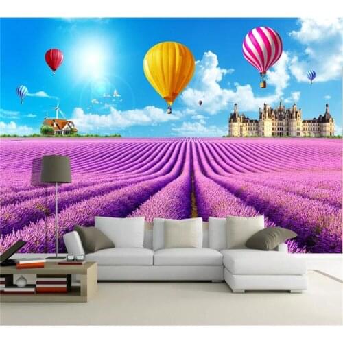 Beibehang Wallpaper custom mural wallpaper window sill lavender flower sea 3D mural grass flower sea castle decorative painting