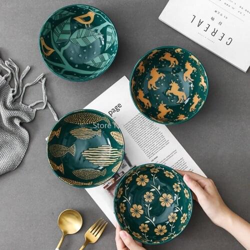 6-inch Japanese-style Hand-painted Relief Ceramic Underglaze Color Tableware Household Restaurant Porridge Bowl Iramen Soup Bowl