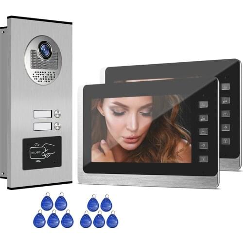 7 inch Monitor Video Door Phone Intercom System RFID Doorbell Night Vision Outdoor Camera For 2 Apartment Cat5e Connection