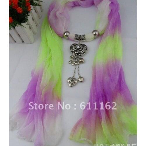Free 2018 charm puple change color scarf alloy rose language of flowers + peach heart pendant professional scarf 24PCS