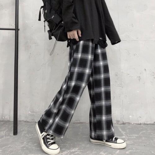 Plaid Pants Casual Streetwear Women Oversize Harajuku Trousers for Female Wide Leg Pant Korean Fashion Hip-hop Pants