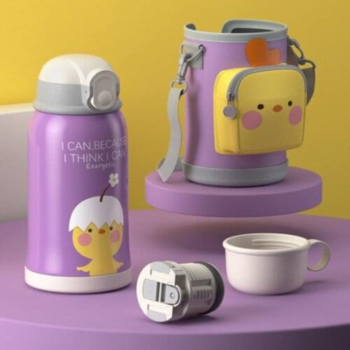 Kids Cute Water Bottle Portable Sport Drink Bottle Leakproof Stainless Steel Bottle With Cup Sleeves For Outdoor Travel School