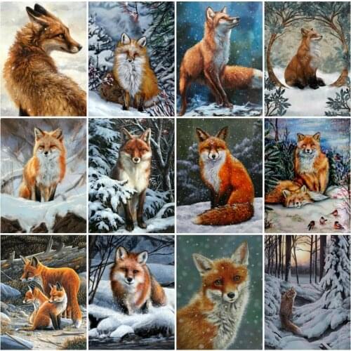 EverShine Diamond Embroidery Animal Diamond Painting Full Square Fox Cross Stitch Picture Of Rhinestones Winter Decor For Home