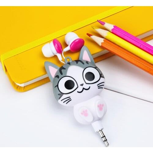 FFFAS Cute Cartoon Cheese Cat bear Panda Cartoon Retractable MP3 MP4 Earphone for Samsung HTC Xiaomi for IPhone 5 5s 6 6s plus