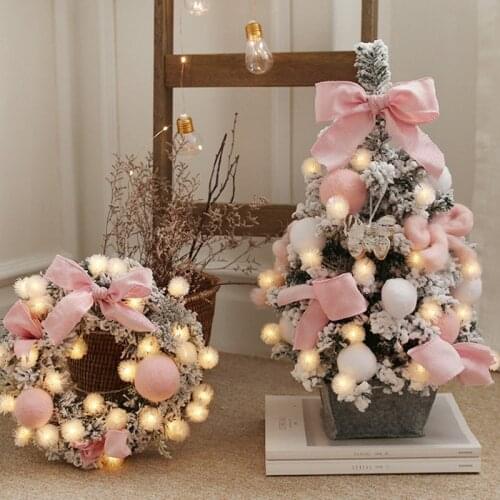 GY Pink Flocking Christmas Tree Set 60/90cm Desktop Mini Christmas Tree Home Window Decoration