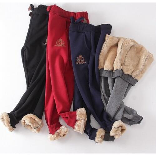 Cotton Womens Velvet Pants 2020 Fashion Autumn Winter Warm Womens Trousers Casual Lamb Fur Harem Pants Eembroidery Sweatpants