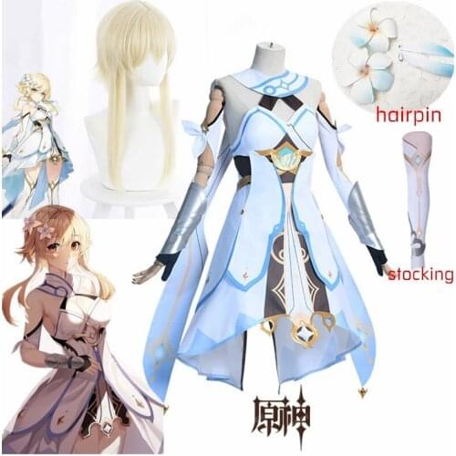Game Genshin Impact Traveler Lumine Cosplay Costume Original Version Uniform Halloween Women Costumes Full Set