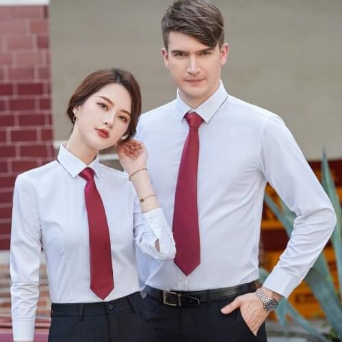 IZICFLY Summer Autumn Formal Ladies white Blouse Office Uniform colleague lovers couple men women Tops Slim Business Shirt