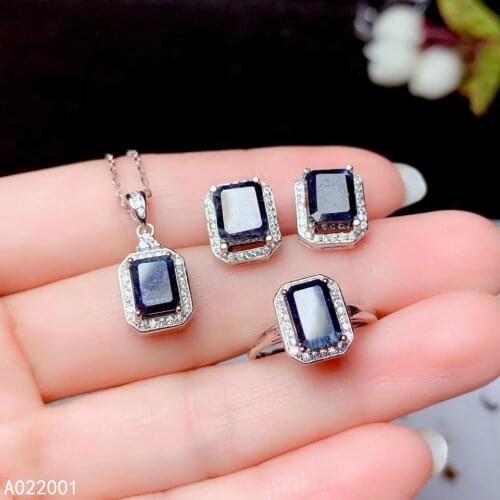 KJJEAXCMY fine jewelry natural sapphire 925 sterling silver gemstone pendant necklace ring earrings set support test fashion