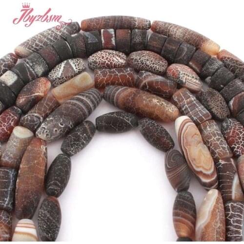 Round Oval Twist Stone Beads Frost Cracked Black Multicolor Agates Spacer Beads for DIY Necklace Bracelet Jewelry Making 15"