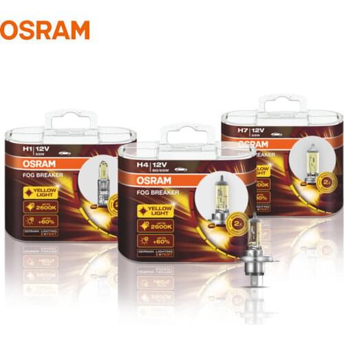 OSRAM Fog Breaker 2600K H1 H3 H4 H7 H8 H11 H16 9005 9006 12V Bulbs 200% Yellow Light 60% More Bright Car Halogen Lamps OEM 2pcs