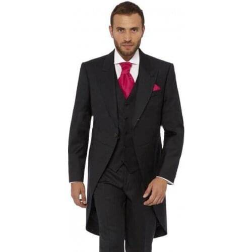 TOP SALE/Custom Made Morning Style One Button Black Groom Tuxedos Peak Lapel Best Man Suit Wedding Groomsman Men Wedding Suits
