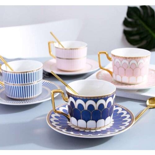 Nordic Style Bone China Coffee Cup Saucer Spoon Set 220ml British Cafe Porcelain Tea Cup Advanced Ceramic Teacup