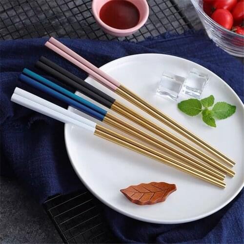 5Pairs Chopsticks Stainless Steel Titanize Chinese Gold chopsitcks Set Black Metal Chop Sticks Set Used For Sushi Dinnerware Set