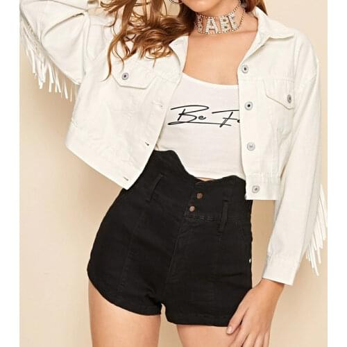 Hip hop jacket Denim Jacket Womens casual denim jacket tassel jacket Punk denim jacket women