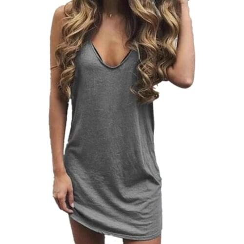 2021 New Summer Women Dresses Casual Solid Color V Neck Sleeveless Spaghetti Straps Mini Beach Dress Sexy Party Dress