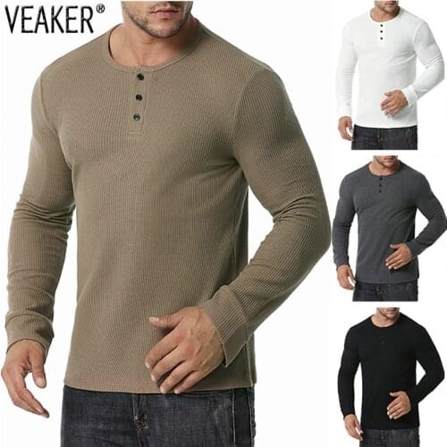 2020 New Mens Autumn Thin Sweaters Pullover Male Sexy Slim Fit O-Neck Solid Color Button Knitted Sweater Tops S-2XL
