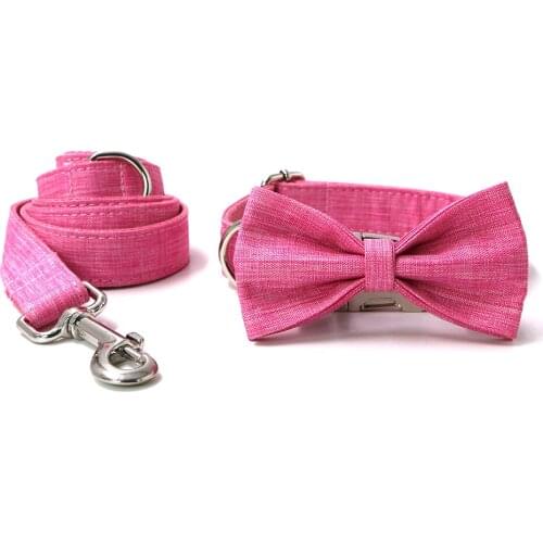 Solid Color Gentleman Style Dog Collar And Leash Set Adjustable Rose Blue Green Gray Orange Red Pet Dog Collar With The Bow
