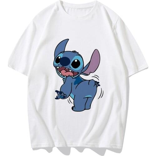 Disney Ohana Means Family Stitch T-Shirt Fashion Cartoon Print Women T-Shirt Ladies Summer Cartoon Top Brand High Quality Tops
