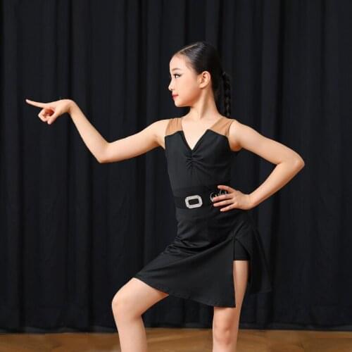 V-neck Black Modern Dance Dress Latina Dance Costume Salsa Dance Clothes American Clothing Kids Dancewear Girls Dress JL1300