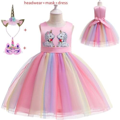 2019 Flower Girls Unicorn Tutu Dress Pastel Rainbow Princess Girls Birthday Party Dress Children Kids Halloween Unicorn Costume