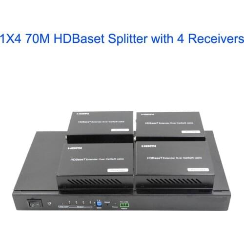 PUZHIJIE PZJ-SPH04-70 4K60Hz POC HDBaseT Splitter HDCP2.2 support RS232 Pass through 1x4 70M HDMI Transmitter with 4 receivers