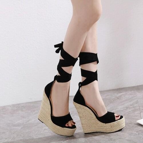 Spring Summer New Style Character Strap Wedge Hemp Rope Platform Roman Sandals Sexy High Heels Platform Sandals