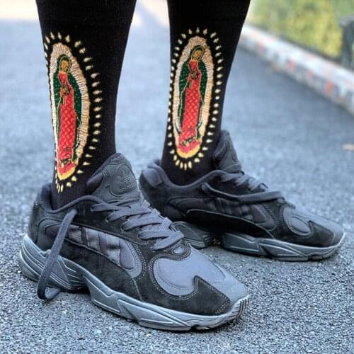 Happy Daily Street Fashion Cotton Adult Middle Calf Crew Socks Jesus' Mother Holy Virgin Goddess Mary Kull Skullcandy Crossbones